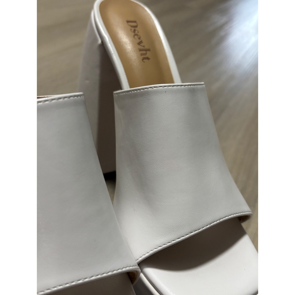 Dsevht White Platform Mule Heels Chunky Block Heel Sandals EU 39 US 8.5 - Picture 4 of 8